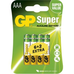 Alkalická baterie GP Super AAA (LR03), 6+2 ks