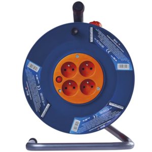Prodlužovací kabel na bubnu 50 m / 4 zás. / s vypínačem / červený / PVC / 230V / 1